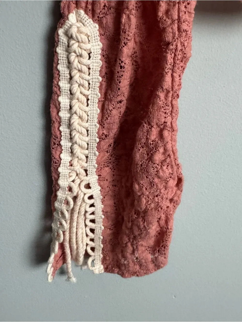 FREE PEOPLE | NEW Ruched Lace-Texture Coral Tie-Front Top Women’s Size Small